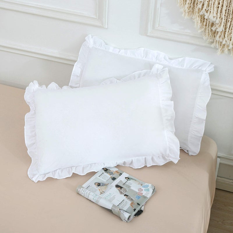 MoonxHome Ruffled Pillow Shams, Pack of 2 Edge Ruffled Pillow Cases 100% Brushed Microfiber Standard Size Bedding Pillow Covers with Envelope Closure (20x26 inches, White) - Image 1